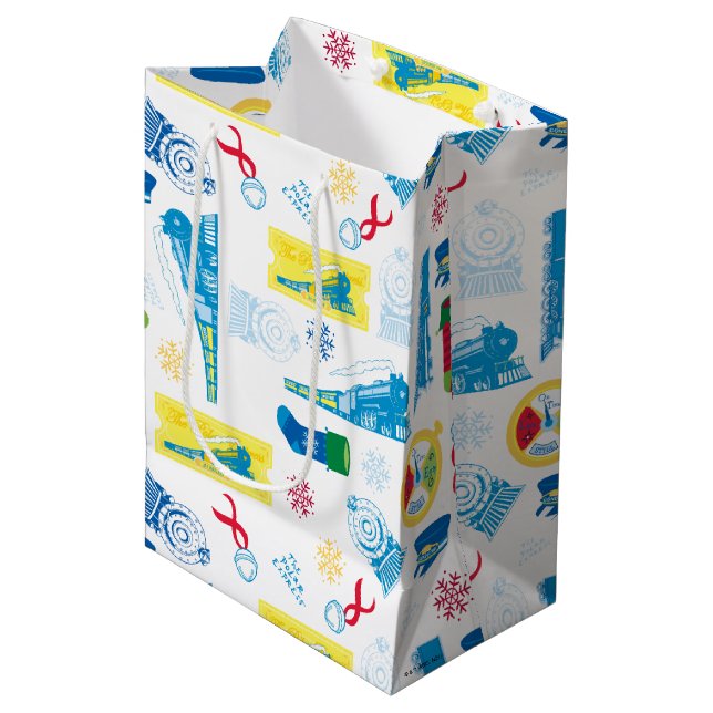 Der Polarexpress | Christmas Icon Muster Mittlere Geschenktüte (Vorderseite Schrägansicht)