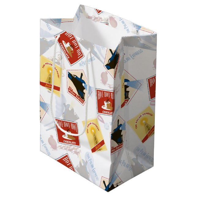 Der Polarexpress | Muster für Retro-Aufkleber Mittlere Geschenktüte (Vorderseite Schrägansicht)