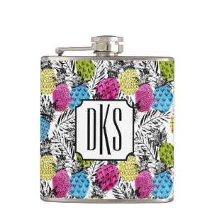 Der Pop-Kunst-Ananas-und Palmblatt- Monogramm Flachmann