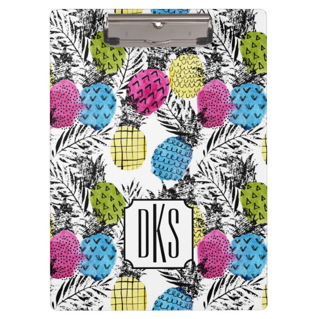 Der Pop-Kunst-Ananas-und Palmblatt-| Monogramm Klemmbrett (Vorderseite)