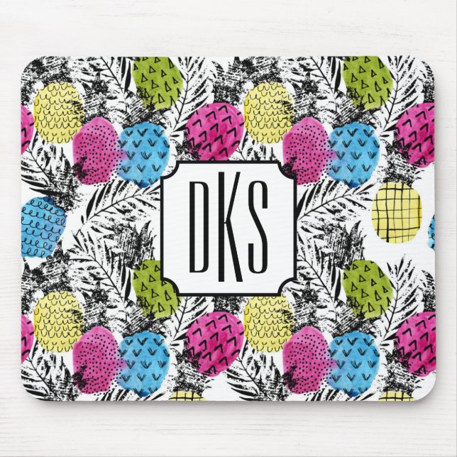 Der Pop-Kunst-Ananas-und Palmblatt-| Monogramm Mousepad (Vorne)