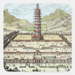 Der Porzellanturm von Nanking, Teller 12 von 'Ent Quadratischer Aufkleber