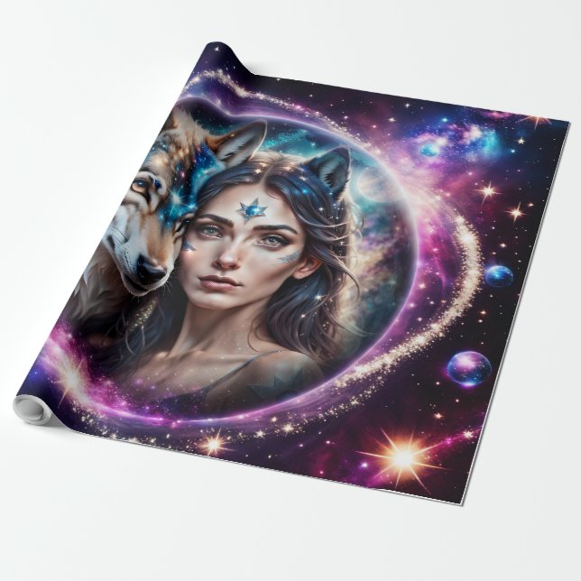 Der Power des mystischen Wolfs Geschenkpapier (Ungerollt)