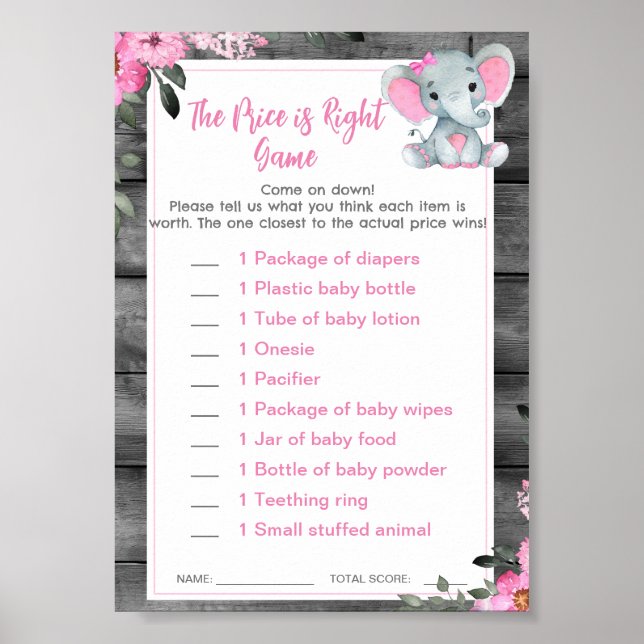 Der Preis ist der richtige Baby Duwer Game Elephan Poster (Vorne)