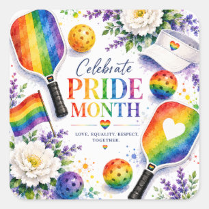 Der Pride Pickleball Regenbogen thematisiert Quadratischer Aufkleber