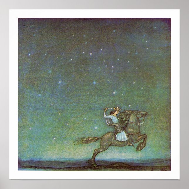 Der Prinz fährt im Mondschein von John Bauer Poster (Vorne)