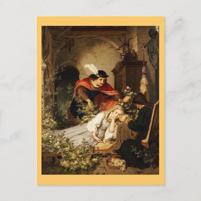 Der Prinz neigt zur schlafenden Schönheit Postkarte (Vorderseite)