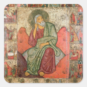 Der Prophet Elija, Pskov-Schule (Platte) Quadratischer Aufkleber