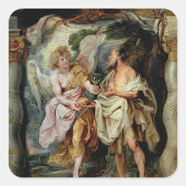 Der Prophet Elija und der Engel Quadratischer Aufkleber (Vorderseite)