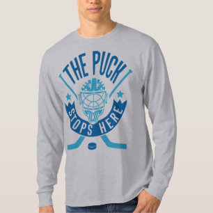 Der Puck hält hier Hockey Goalie auf T-Shirt