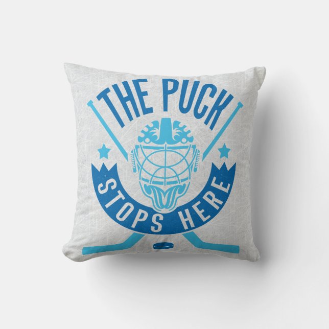 Der Puck hält hier Hockey Name & Number Pillow Kissen (Vorderseite)