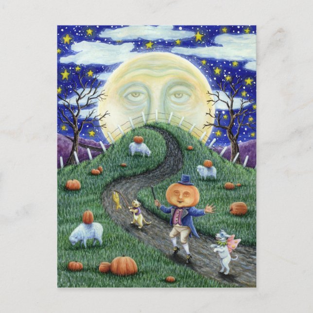 DER PUMPKIN-MANN TREFFT DEN MANN IM MUND, HALLOWEE POSTKARTE (Vorderseite)
