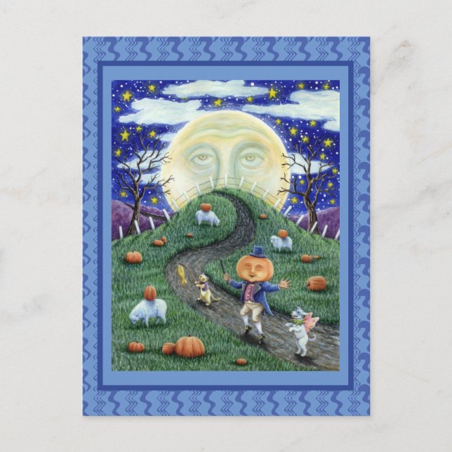 DER PUMPKIN-MANN TREFFT DEN MANN IM MUND, HALLOWEE POSTKARTE (Vorderseite)