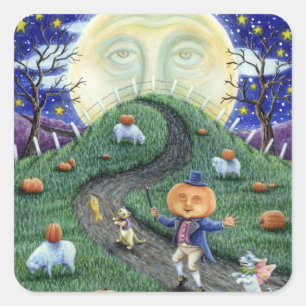 DER PUMPKIN-MANN TREFFT DEN MANN IM MUND, HALLOWEE QUADRATISCHER AUFKLEBER