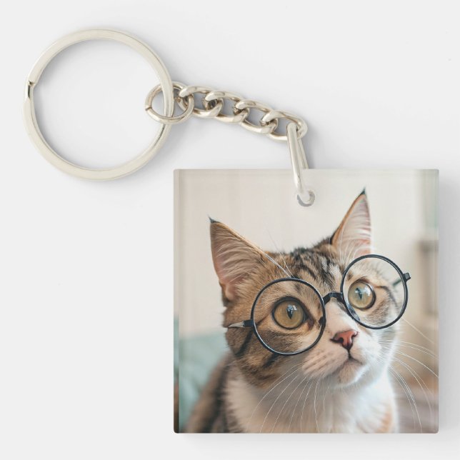 Der Purr-Fessor: Eine scholare Katze in Brillen Schlüsselanhänger (Vorderseite)