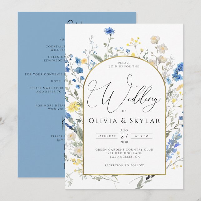 Der QR-Code für hellblaue Blume in 1 Hochzeit Einladung (Vorne/Hinten)