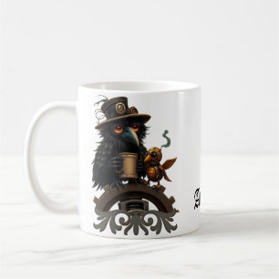 Der Rabe, angetrieben von Kaffee Kaffeetasse