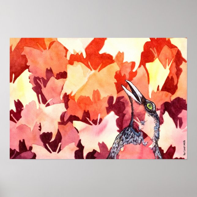 Der Rabe schreckt die Schmetterlinge auf Poster (Vorne)