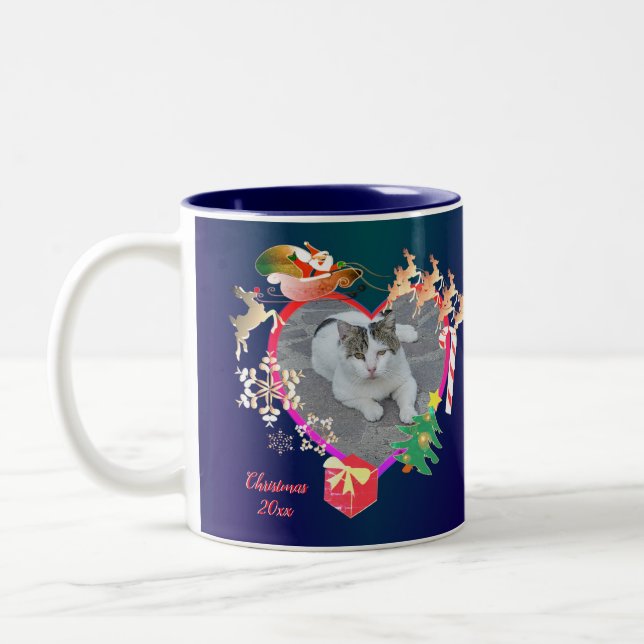 Der Rahmen für das Herz des Rentiers des Weihnacht Zweifarbige Tasse (Links)