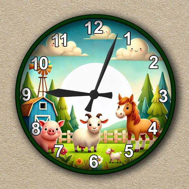 Der Raum für Tierkids in landwirtschaftlichen Betr Runde Wanduhr (Von Creator hochgeladen)