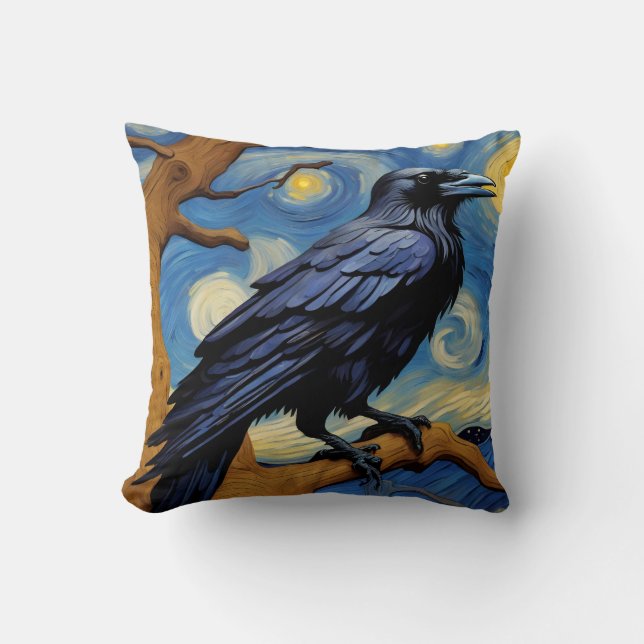 Der Raven in einer alten Eichenbaumnacht Kissen (Vorderseite)
