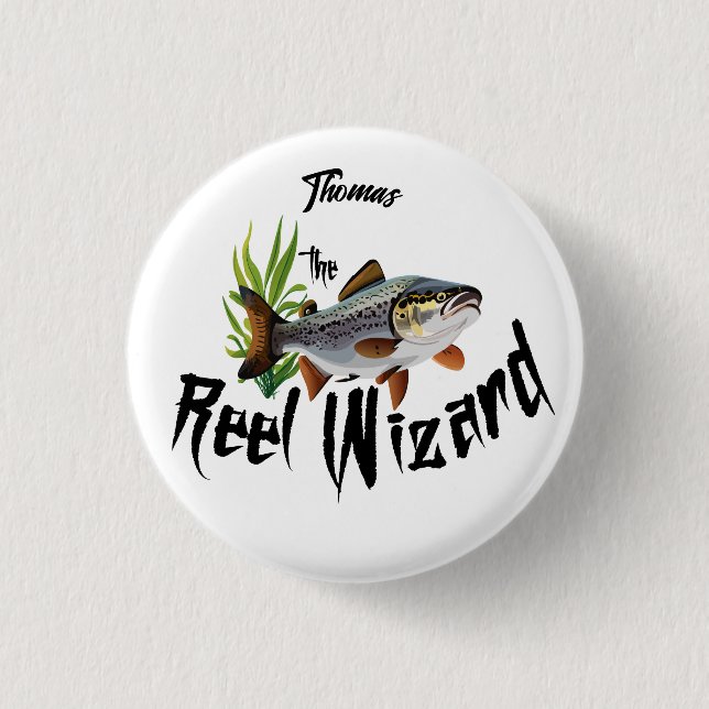 Der Reel Wizard Regenbogenforelle  Button (Vorderseite)