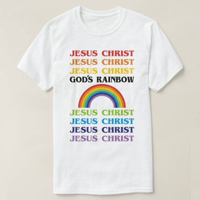 Der Regenbogen-Jesus Christus des Gottes T-Shirt (Design vorne)