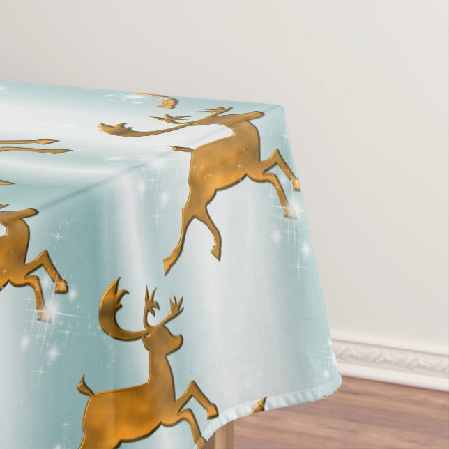 Der Rentier des Weihnachtsmanns läuft an Eisweihna Tischdecke (Beispiel)
