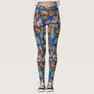 Der Retro Beat Patternx4 Blue BG Leggings