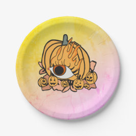 Der Retro Pumpkin-Flammenauge Pappteller