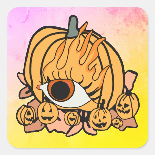 Der Retro Pumpkin-Flammenauge Quadratischer Aufkleber (Vorderseite)