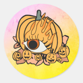 Der Retro Pumpkin-Flammenauge Runder Aufkleber