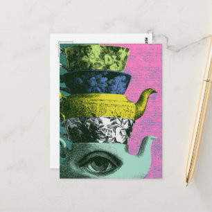 Der Retro-Wasserkocher-Teetassen-Stapel Postkarte
