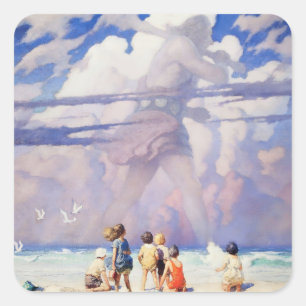 „Der Riese“ Feen-Kunst von NC Wyeth Quadratischer Aufkleber
