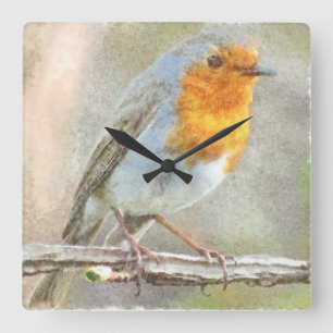 Der Robin ist eine Gabriel-Wasserfarbe Quadratische Wanduhr