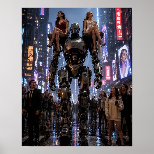 Der Roboter, der durch die Stadt geht Poster (Vorne)