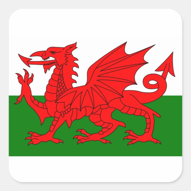 Der Rote Drache [Flagge Wales] Quadratischer Aufkleber (Vorderseite)