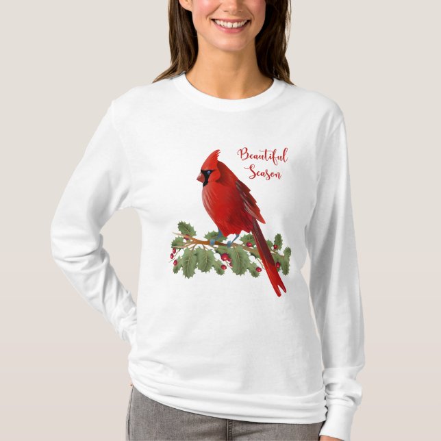 Der rote Kardinal der Weihnachtsferienzeit-Frauen T-Shirt (Vorderseite)
