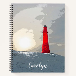 Der rote Leuchtturm im Schnee, dein Name Notizbuch