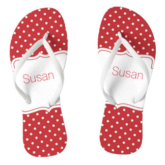 Der rote und weiße personalisierte Polka-Punkt Flip Flops