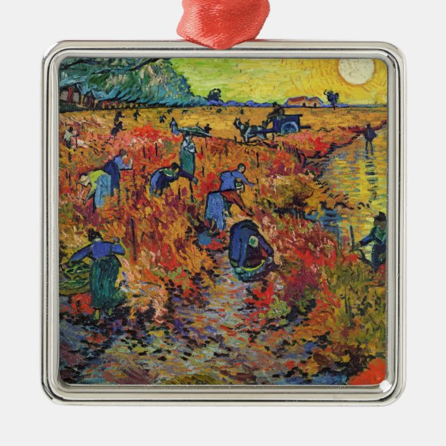 Der Rote Weinberg von Vincent van Gogh Ornament Aus Metall (Vorne)