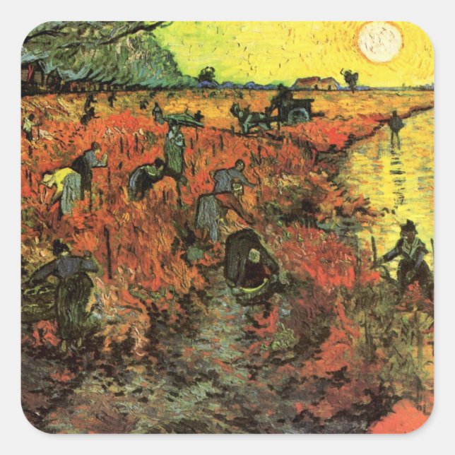 Der Rote Weinberg von Vincent van Gogh Quadratischer Aufkleber (Vorderseite)