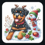 Der Rottiche-Rentier-Rekrut des Weihnachtsmanns! Quadratischer Aufkleber<br><div class="desc">Grüß den fröhlichsten Weihnachtsjungen herum! Dieser bezaubernde Rottweiler ist bereit, den Schlitten des Weihnachtsmannes mit seinen verspielten Rentierspantlern zu führen. Mit einem großen, glänzenden Lächeln und einem Blick voller Urlaubsmagie, ist dieser furry Freund eine perfekte Mischung aus niedlich und albern! Kinder werden sich diese liebliche Liebe vorstellen, die sich in...</div>