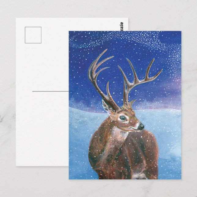 Der Rotwild (Cervus elaphus) im Winter Postkarte (Vorne/Hinten)