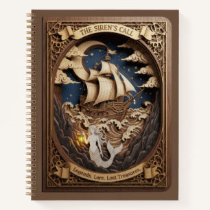 Der Ruf der Sirene Nautilische Meerjungfrau Holz g Notizbuch