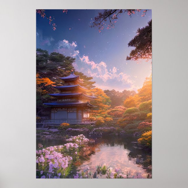 Der ruhige Tempel am Ufer Poster (Vorne)