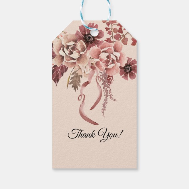 Der rustikale Herbst blüht leicht beige Wasserfarb Geschenkanhänger (Rückseite)