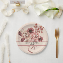 Der rustikale Herbst blüht leicht beige Wasserfarb Pappteller