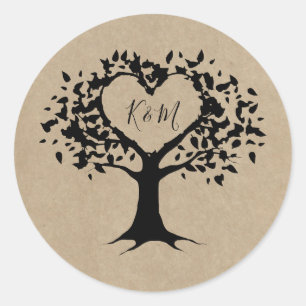 Der rustikale Herzbaum Wedding Collection Gefallen Runder Aufkleber