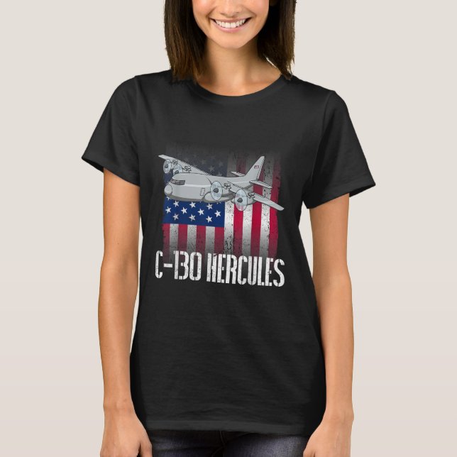 Der Salty Veteran C-130 Hercules American Flag Mil T-Shirt (Vorderseite)